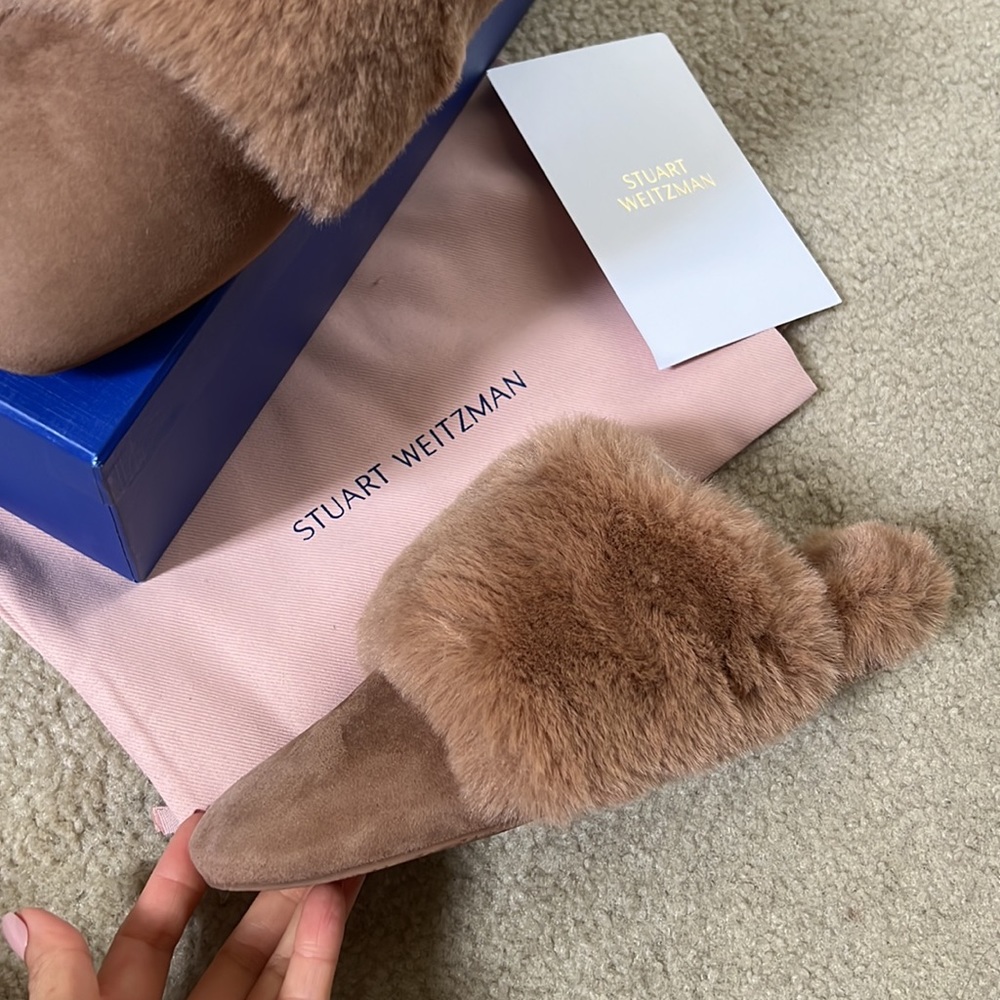 NWB Stuart Weizmann Edie Chill Faux Fur Slippers - Picture 7 of 9